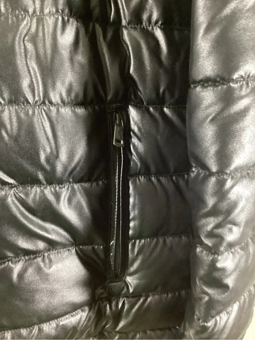 Cole Haan Black Quilted Faux Leather Hooded Puffer Jacket